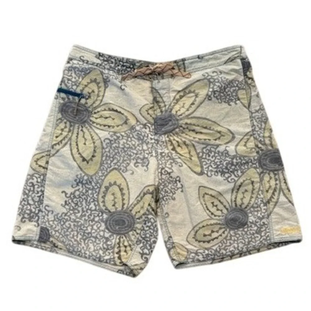 Patagonia Mens Board Shorts Size‎ 36 Blue Yellow Floral Print Swim Trunks 86559
